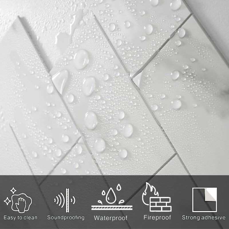 COLAMO Luxury 10-Sheet Peel and Stick Backsplash,Self Adhesive Faux Stone 12”x12” White Subway Tile for Kitchen,Glossy Waterproof Carrara Brick Marble Look,Stick on Accent Wall for Bathroom,Bedroom - Image 3